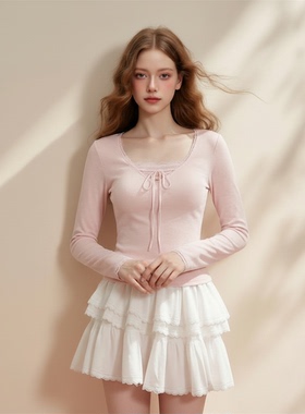 【柒柒Moon直播间】26春夏法式甜美温柔风蕾丝纯欲粉色减龄上衣