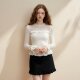 26春法式 打底衫 浪漫风白色蕾丝拼接长袖 T恤女荷叶边掐腰修身