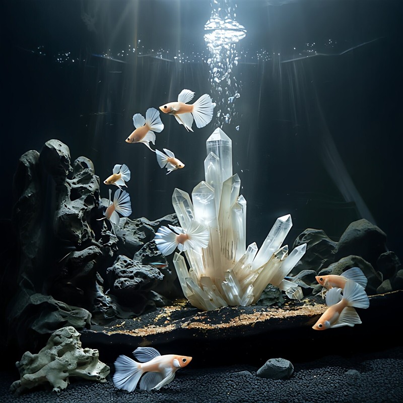 天然白水晶簇水族箱装饰氛围感鱼缸造景专用观赏摆件深夜治愈神器