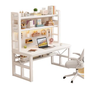 洞洞板电脑桌家用书桌书架一体桌子组合简约卧室学生学习桌柜实木