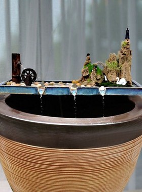 陶瓷流水板鱼缸过滤鱼缸水循环流水器水景喷泉养鱼大中小装饰造景