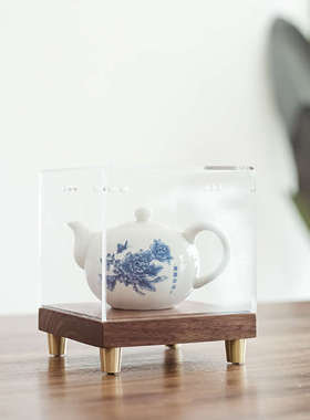 亚克力防尘罩黑胡桃木底座摆件托盘底托带铜脚工艺品观赏实木托架