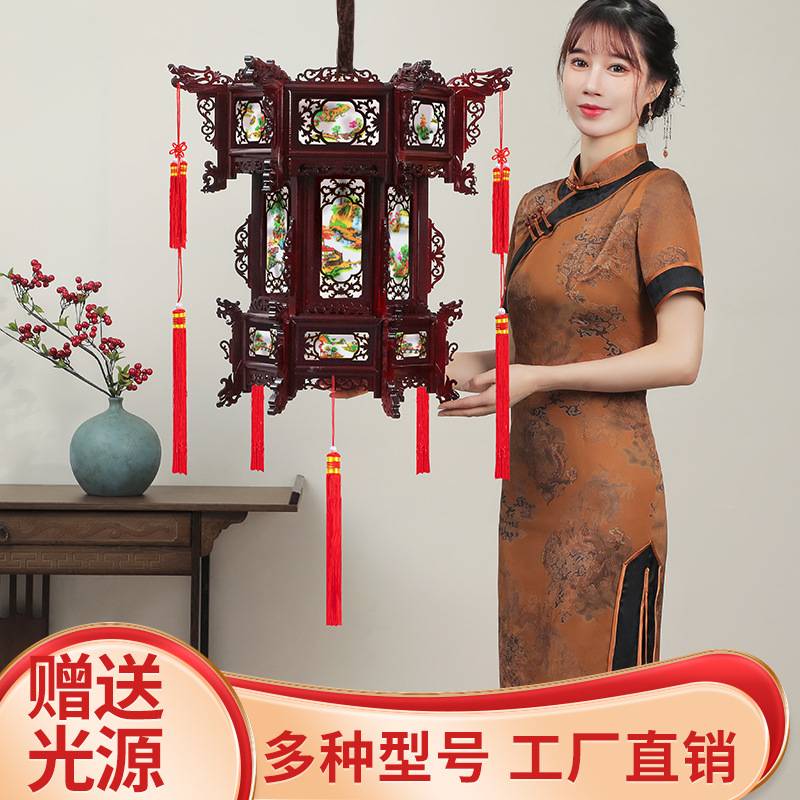 仿古中式实木灯笼六角中国风阳台大门结婚宫庭院led宫灯庭院装饰