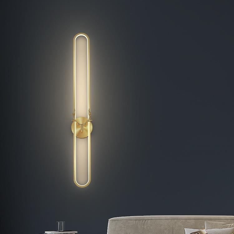 全铜床头壁灯轻奢高端卧室客厅电视背景墙北欧极简长条鹿角壁灯