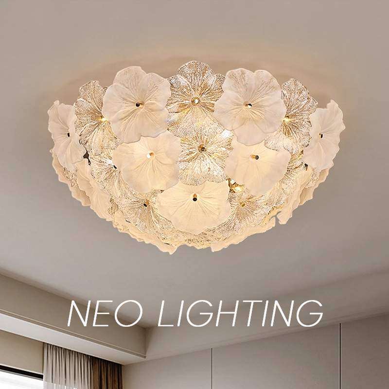 人气爆款花朵轻奢吸顶灯玻璃法式奶油风书房卧室灯高级感中山灯具