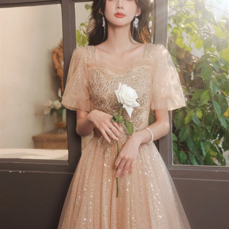 速发大码晚礼服伴娘服2024年新款主持人年会艺考生订婚裙