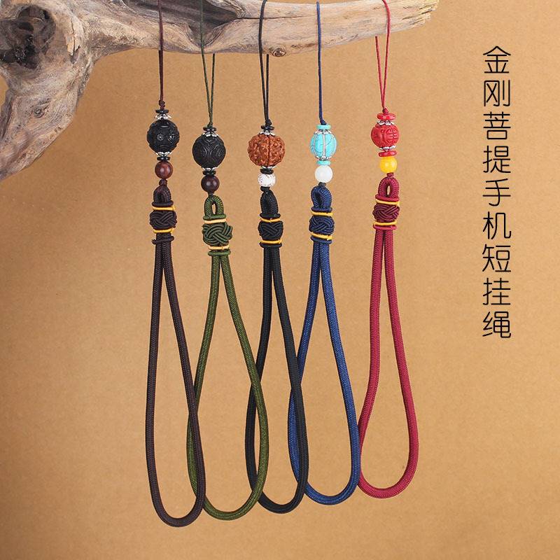速发中国挂金刚菩提黑檀松短朱砂手机风绳石款手机手腕挂饰复古手