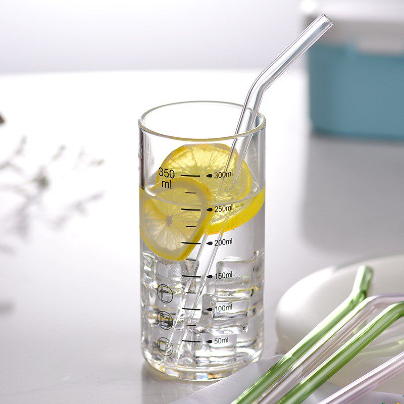 速发儿童吸餐牛奶杯透刻带明度可微波炉加热玻璃杯宝宝喝水杯早管