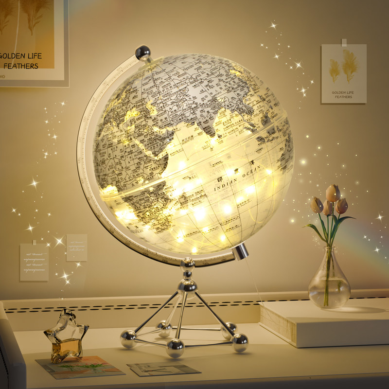 速发发光仪明水晶地球透高级感轻奢金属高生高档客厅办公室装饰小
