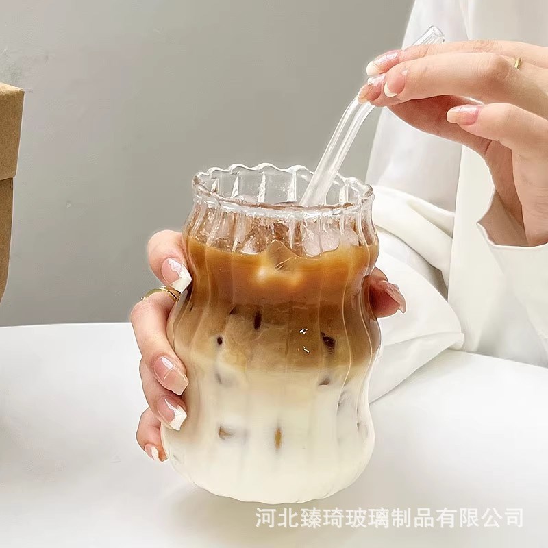 速发带嘟嘟咖啡玻璃杯子胖吸管 生家用风高颜值喝冷水饮料奶茶杯