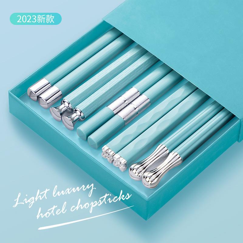 优圣美帝双十汇厨房餐具家用高颜值一人一筷合金银蓝筷子10双