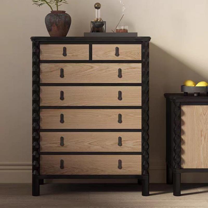 美式中古实木六斗柜斗厨客厅卧室储物柜法式复古床头玄关柜装饰柜