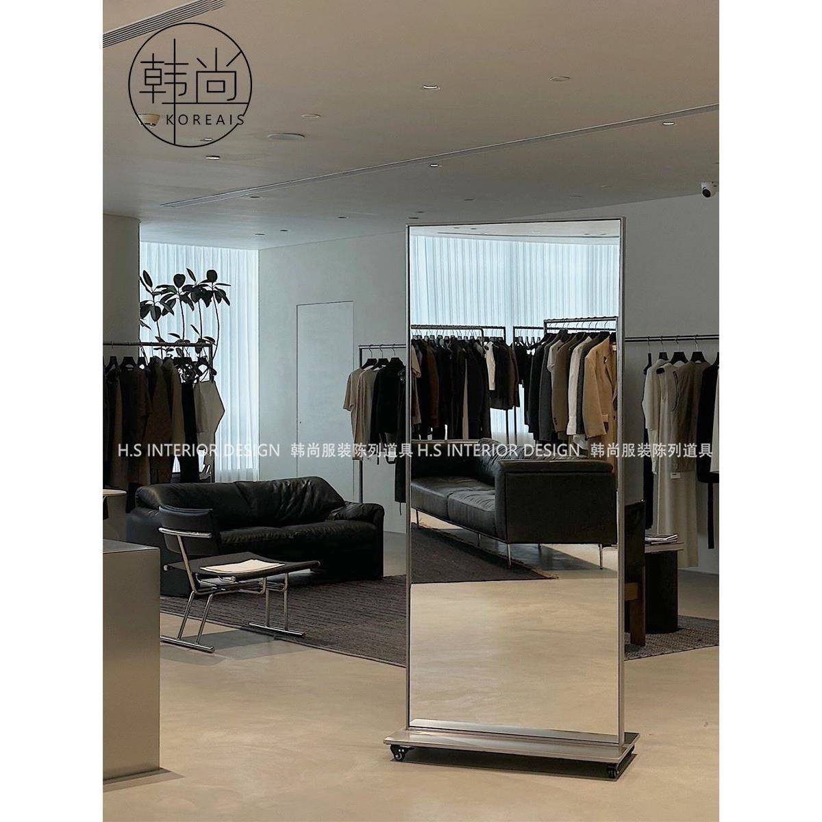 服装店试衣镜全身镜不锈钢框落地移动镜子女装店试衣美颜显瘦镜子