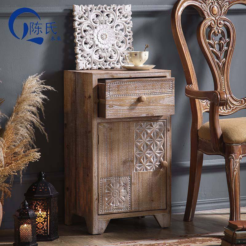 实木家具角柜新中式家用墙角柜客厅边几储物柜门厅玄关柜单门斗柜