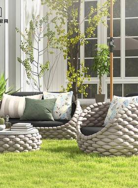 室外露天户外休闲藤编沙发庭院藤椅组合别墅室外阳台防水防晒家具