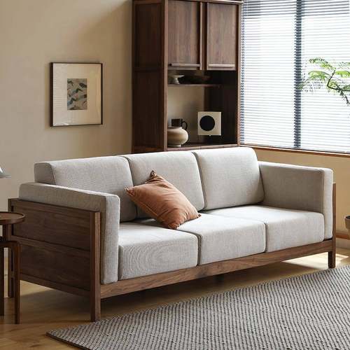 北美黑胡桃木实木沙发客厅原木风家具北欧日式小户型布艺冬夏两用