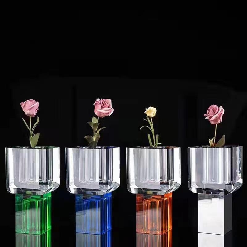 现代火炬简约橙色水晶花器样板间客厅诧寂蓝色橙色灰色装饰花摆件