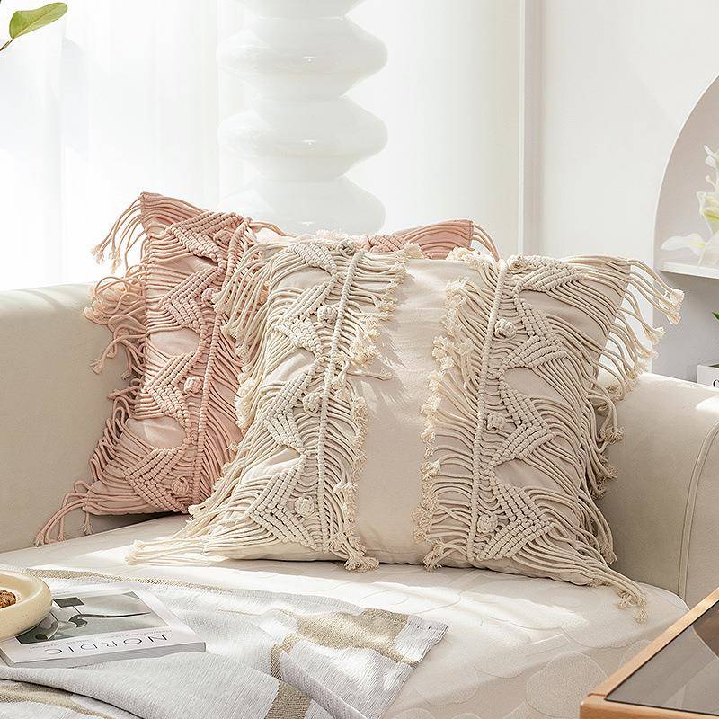 名杨织秀棉绳编织立体北欧家居原木风客厅沙发抱枕手工编织靠垫套