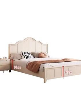 北欧色全实木床现卧代简约奶油风室双人卧床主实木PUZ美式公白主