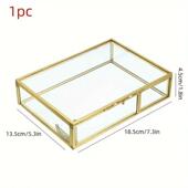 框透明玻璃首饰收纳盒1金色边收盒珠宝纳透明玻璃珠宝展示