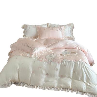 法式花床卉荷叶边件夏季双面YLS-2024裸睡天四套丝滑被丝套单凉感