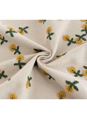 立体料小玫瑰绣花棉麻重工日艺亚麻棉麻包布靠包垫桌布面式MLZ风