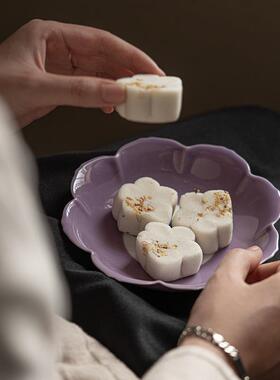 RUR干紫色手绘花瓣壶承轻奢复古茶托盘陶瓷具功夫茶果盘泡盘