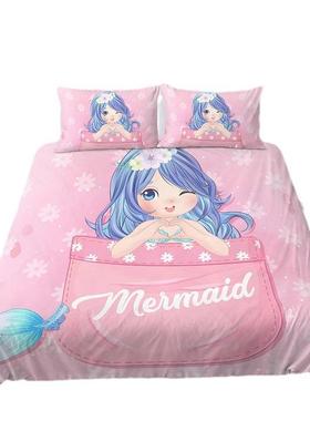 ZX-99999杏美人鱼列三件套外贸工惴厂床销售上套件D数码印系花