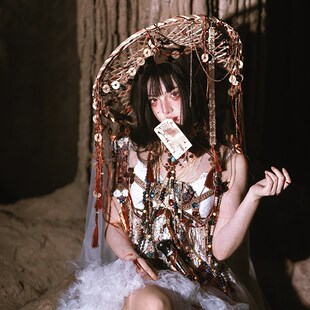 道诡异仙坐忘道李火旺cos红线铜钱黑斗笠六芒星lolita古风面帘帽