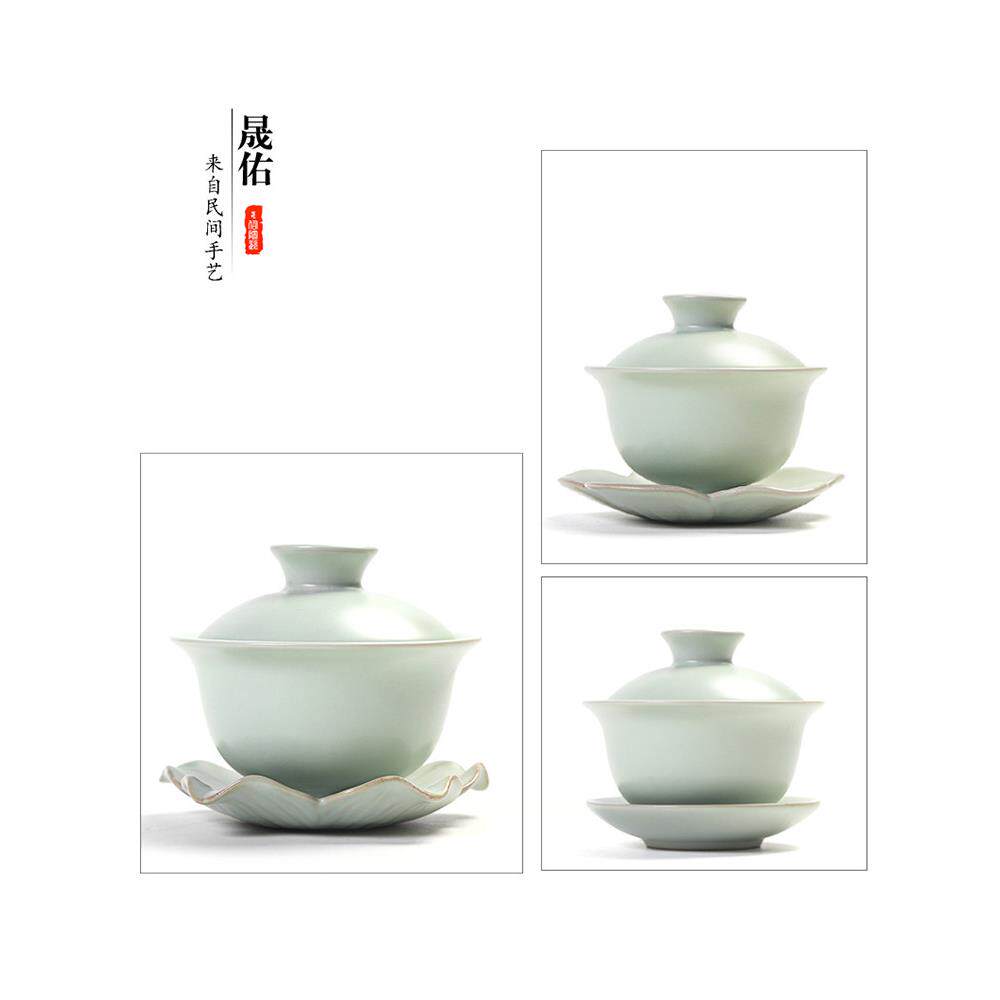 圣佑汝窑盖碗茶杯开片茶杯冰裂功夫茶具三彩杯大茶杯陶瓷杯