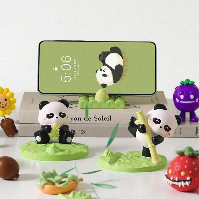 创意小熊猫工位情绪稳定治愈桌面手机支架小摆件可爱解压装饰品