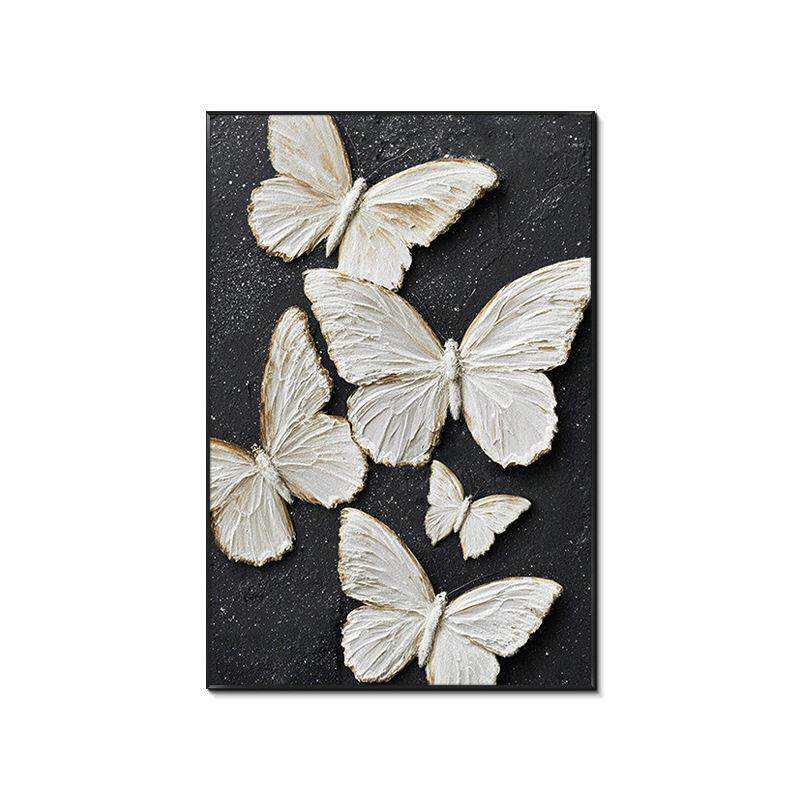 现简约沙发背景墙装饰画蝴蝶肌理感客厅壁画黑白级感玄关挂画