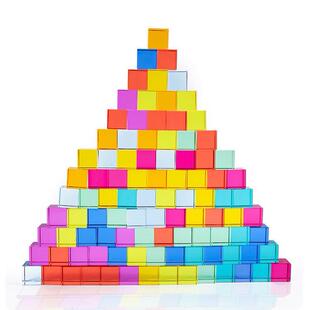 积木叠叠乐亚克力透光ns水晶宝石方块彩虹感官玩具搭建益智拼搭