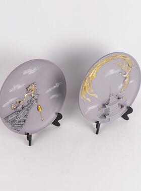 现代新中式树脂描金立盘摆件样版房展厅隔断书柜酒店大堂软装饰品