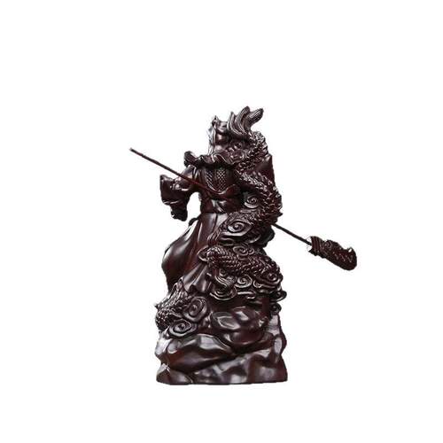 黑檀木雕关公摆件实木雕刻横刀武财神红木工艺品立刀关羽开业送礼
