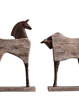 欧式复古树脂骏马摆件做旧样板间客厅玄关酒柜书房办公室桌面摆设