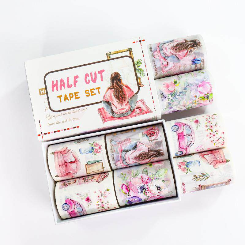 模切套盒手帐pet胶带盐系人物花花手工装饰免裁懒人手账贴纸素材