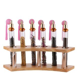 咖啡豆闻香瓶展示架分装玻璃试管6孔展示架实木密封罐保存收纳