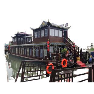 舫画水上旅游观光船钢画舫船大型双质层仿古木船餐饮船民宿房船船