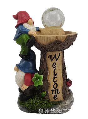侏儒精灵树脂工艺品小矮人庭院太阳能裂纹玻璃水晶球灯装饰品摆件