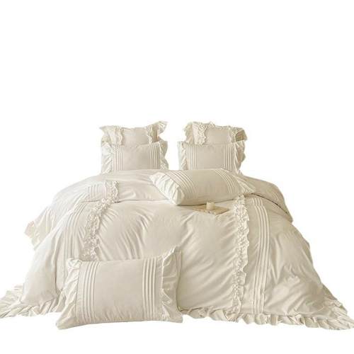 法式感四季款白色100水洗棉花边四件套被套磨毛床单奶油风4ins风