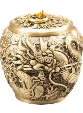 黄铜铜茶叶罐龙凤五茶叶罐居装饰礼品中式书家房虎20220608办公桌