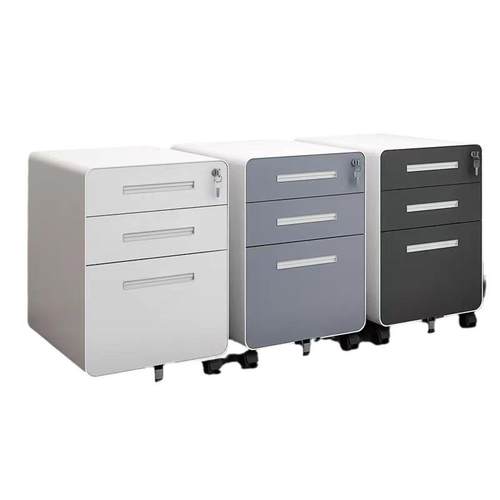 桌下活动铁皮文件柜办公室储物柜可移动矮柜收纳小柜子带锁抽屉柜