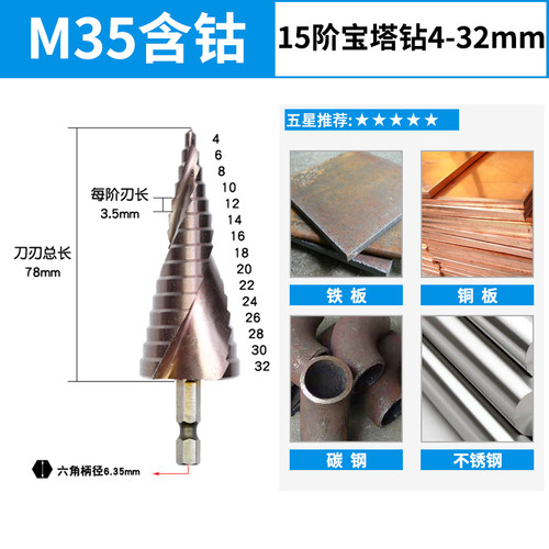 宝塔钻头钢铁打孔超硬合金专用多功能阶梯锥形扩金属不锈钢开孔器