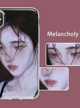忧郁少女鞠婧祎插画手机壳适用于苹果13硅胶VIVOY77华为p40软壳OPPOa32小米12荣耀X40I红米NOTE11TPRO一加ACE