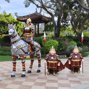 玻璃钢人物雕塑花木兰从军古代士兵摆件景区商业街主题乐游装饰