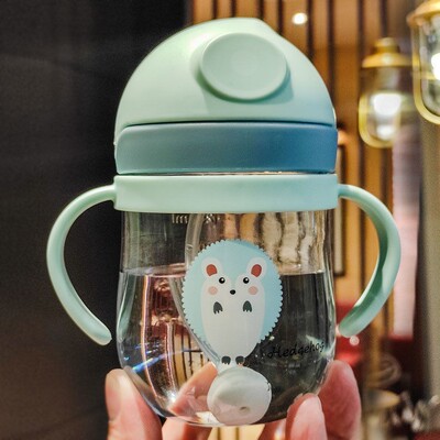 款吸管儿童水杯 婴幼儿手柄式学饮杯带重力球PC材质塑料水杯
