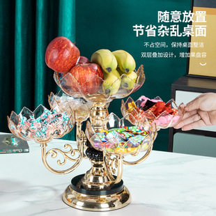 果盘家用多层旋转水果盘客厅水果盘 抗摔 欧式 轻奢风水晶盘