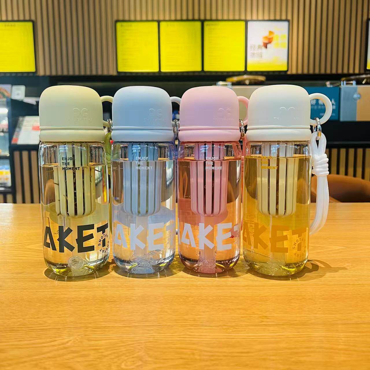 尚泰双饮Tritan塑料杯 学生女运动泡茶花茶杯 带提绳茶仓吸管水杯
