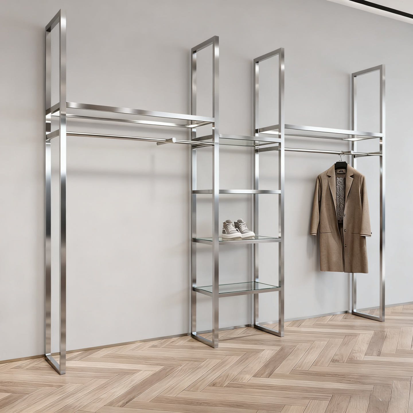 服装店不锈钢银色拉丝展示架